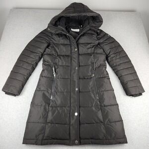 Calvin Klein Puffer Coat Women's Sz Small Hooded Mid-Length Quilted Parka Jacket